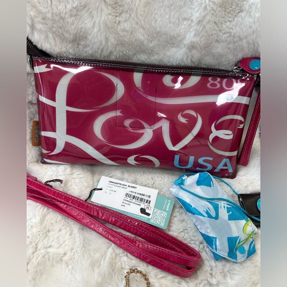 NEW Gabs Pink Glossy Love Baguette Pochette Bag Clutch with Removable Strap